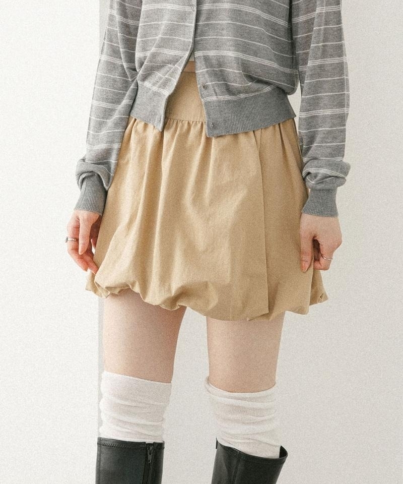 ▲網店優先發售▲腰封造型縮褶氣球短裙