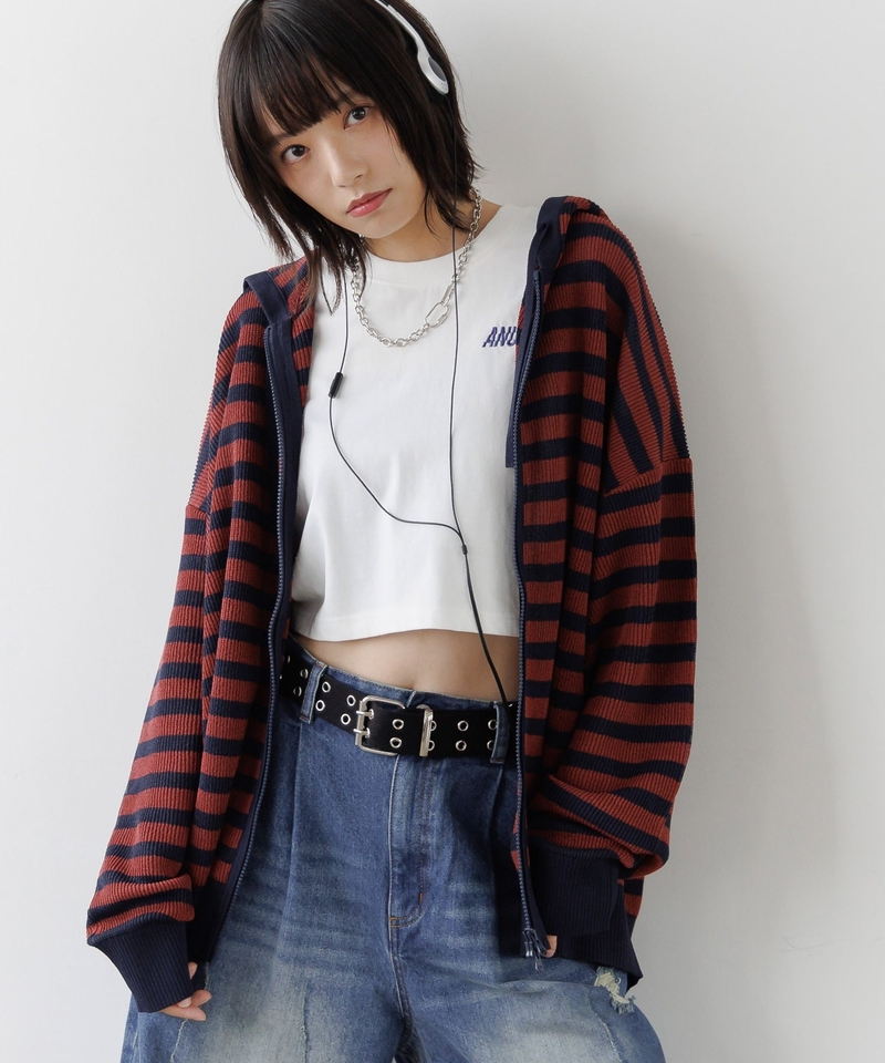 【PBLIM UNISEX】仿麻織橫間拉鏈連帽外套