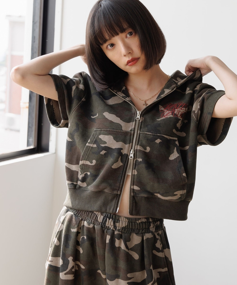 【PBLIM UNISEX】【套裝適用】刺繡Logo雙拉鏈連帽短袖外套