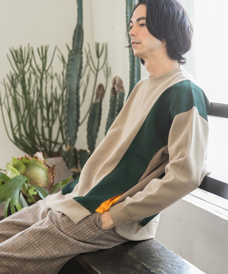 拼色百褶長袖上衣