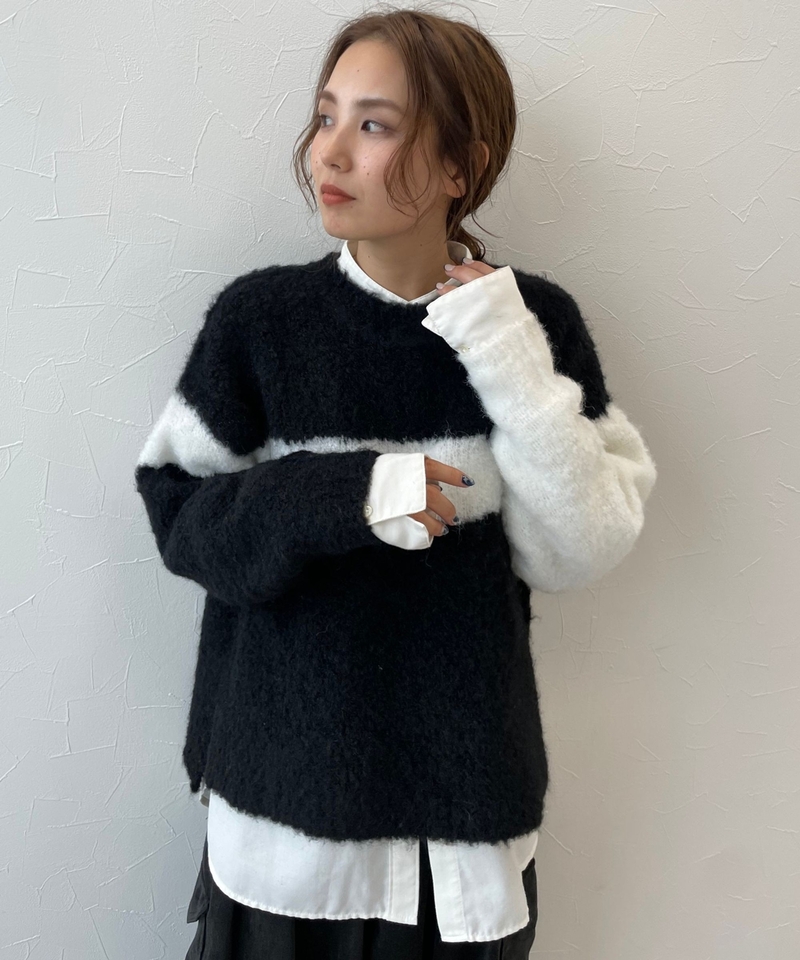 【MODE NORM CORE】刷毛雙色圓領針織衫