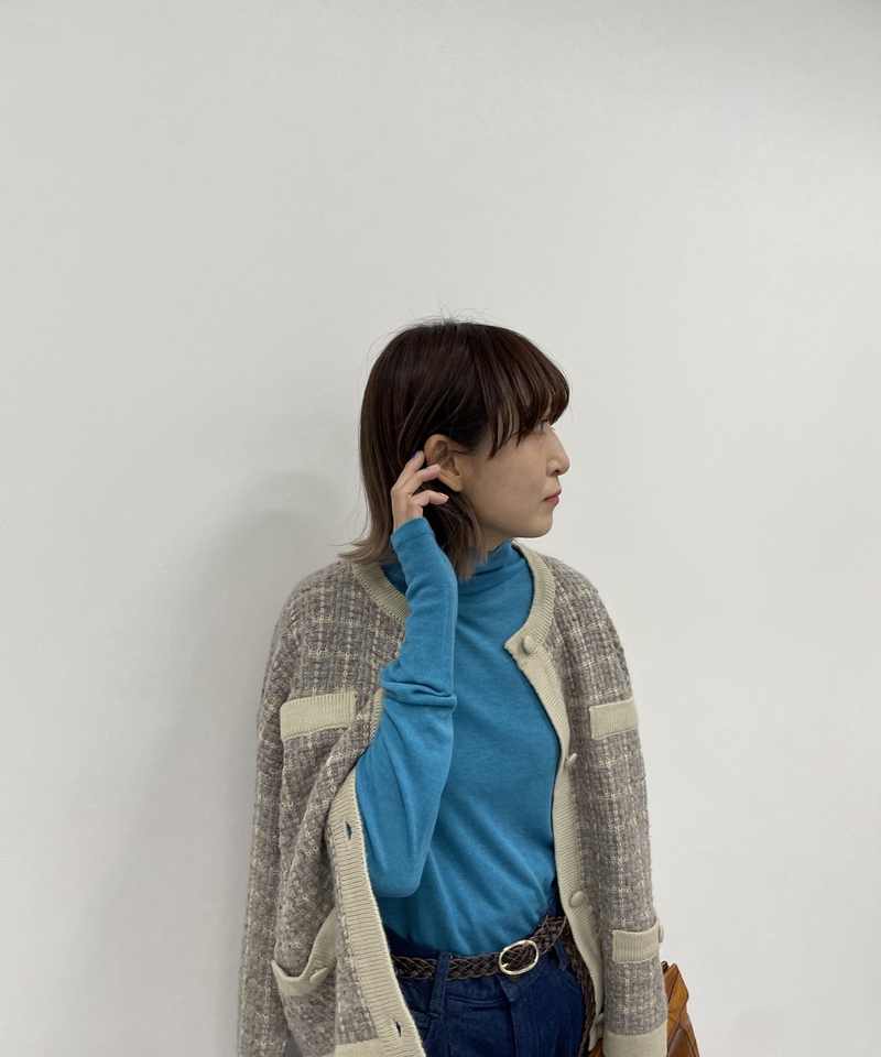 【MODE NORM CORE】仿花呢圓領開胸針織外套
